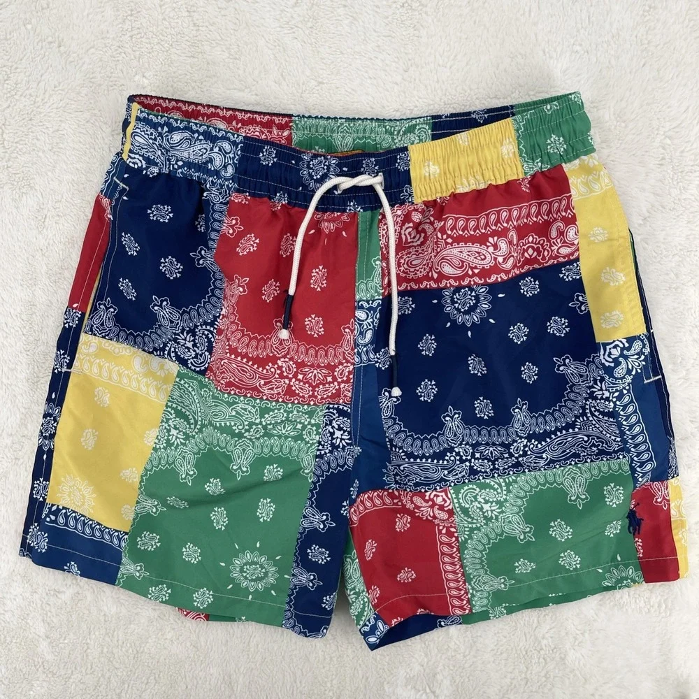 Polo Ralph Lauren Swim Trunks Mens S Board Shorts Paisley Bandana Patchwork